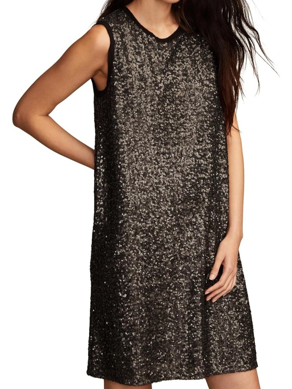 Lucky Brand Matte Black Sequin Shift Mini Dress Size M NWT $119 Disco Glam